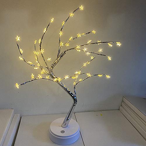 Image of Ulalaza Starry Copper String Tree Branch Lamp LED Battery Operated or USB Supply Warm Wire Bedside Light with Touch Switch for Home Room Decor