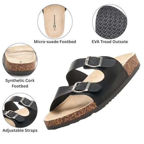 Alpine Swiss Mens Double Strap Contour Sandals | Adjustable Buckle Slides | Vegan Leather Footbed Sandals | Ergonomic Cork-Inspired Sole | Casual Summer Footwear Slip On Slides with Buckles3