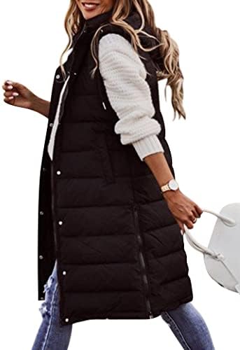 Ytfsrukp Oversized Long Down Vest for Women Outdoor Coats with Hood Long Puffer Vest Winter Coats Sleeveless Warm Jacket