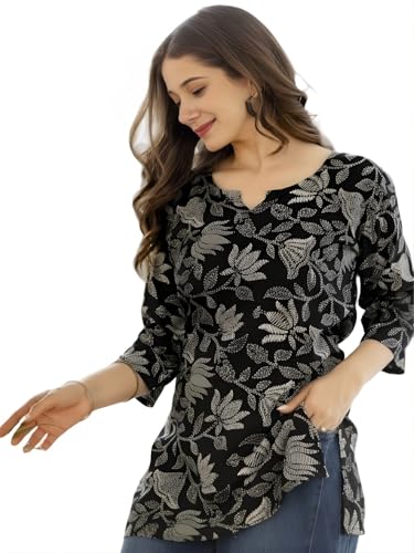Image of Women's Short Kurti in TopsTunic Rayon Cotton Blend | Ladies Ethnic Tunic