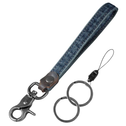 Fishent クラシックデニムリストレットキーホルダー かわいいリストストラップ 鍵用 リストレットストラップ 男女兼用 車の鍵IDバッジ, 01-ロブスタークラスプ, 1.95*10.14*0.40