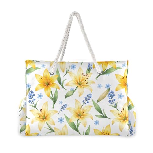 susiyo Yellow Lilies Beach Bags for Women Large Travel Tote Bag Waterproof Sandproof Lightweight Swim Pool Bag for Family Outdoor2