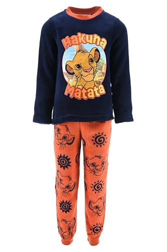 Disney El Rey Leon Pijamas para Niña, Camiseta y Pantalon Largo Terciopelo para Niño, Simba Pijama Polar Suave, Talla 6 Años | Naranja