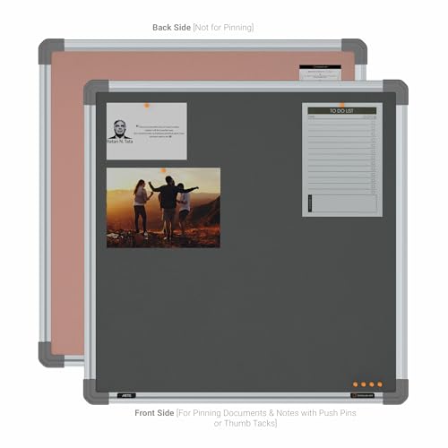 Image of Scholar Art Metis 2x2 Feet Bulletin Notice Board for Wall & Study Table | Vibrant & Versatile Crape Cloth + High Density Soft Board for Pinning Photos, Sticky Notes & Reminders (Grey)