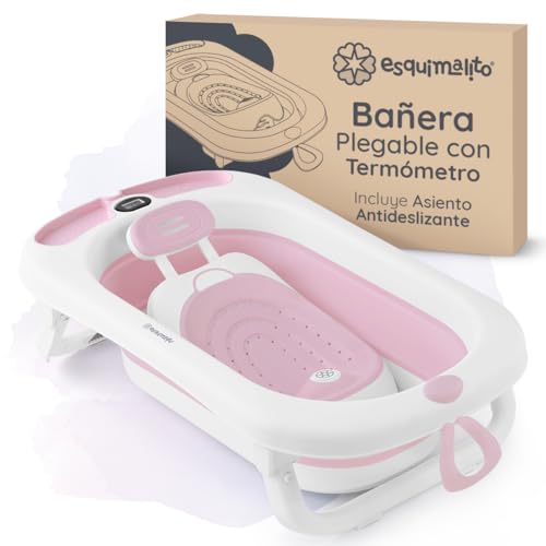 ESQUIMAL Bañera para Bebé Plegable con Termómetro Tina de Baño Rosa