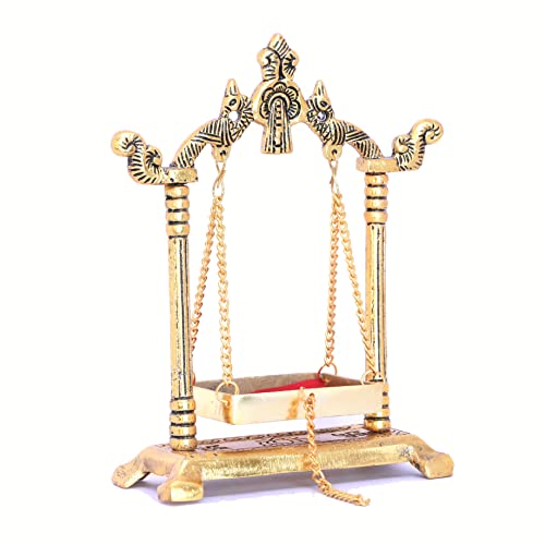 Image of KridayKraft Laddu Gopal Jhulla Palana Metal Gold Plated for Your kanha Metal Krishna jhulla palna Religious Gift Article.