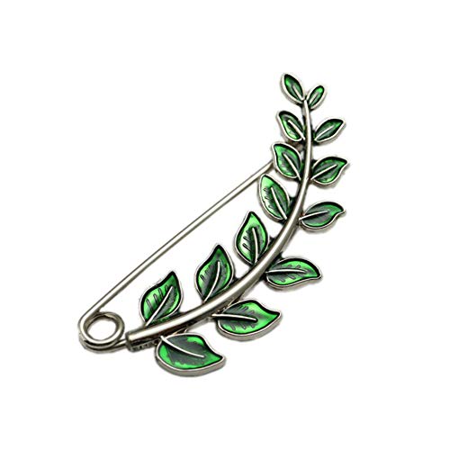 Joyci Green Leaf Brooch Cardigan Safety Pin Shawl Brooch Enamel, Silver