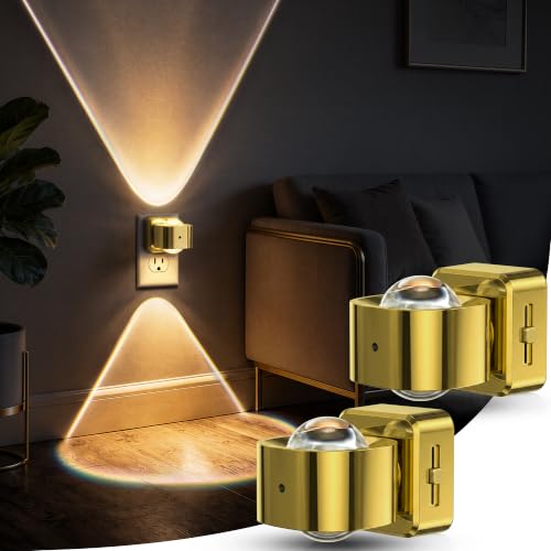 Image of Briignite Night Light Projector, LED Night Lights Plug into Wall, 180 Rotating Night Light for Kids, Dusk to Dawn Sensor, 0-150LM Dimmable, Warm White Ambient Lighting for Bathroom, Golden, 2 Pack
