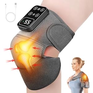 Heated Knee Massager, Cordless Heated Knee Support Wrap with Massage & Vibration, 5 Heating Modes, Rechargeable Knee Brace Warmer for Knee Elbow Shoulder Relax, Muscle Strain Joint Stiff Pain Relief