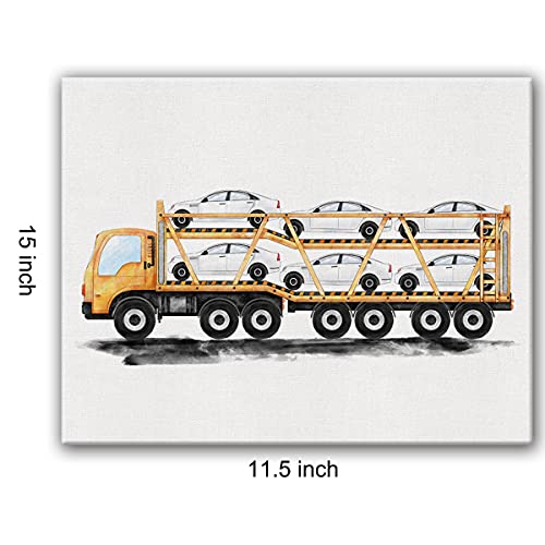 Transportation Canvas Wall Art Watercolor Vehicles Car Carrier Canvas Painting Prints For Home Boys Bedroom Nursery Wall Decor Framed Car Artwork Gifts(12X15 Inch) #TOP1