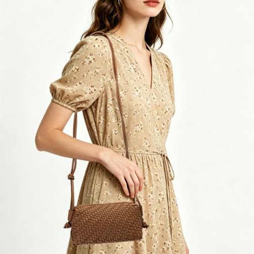 Image of Woven Crossbody Bag for Women,Small Handbag Cute Purse Vegan Leather Handmade Shoulderbag,Lightweight Tote Bag with Strap
