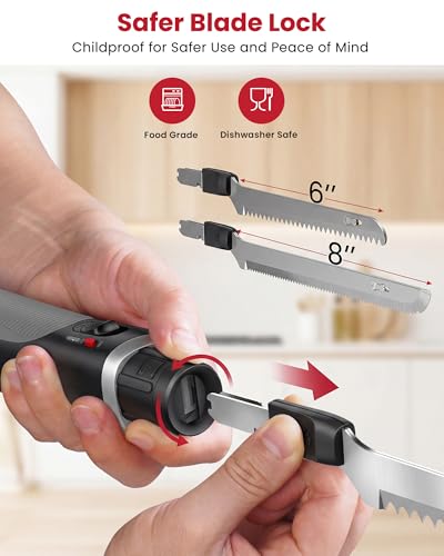 Image of New Upgrade Cordless Electric Knife,Serrated Blade Knife for Turkey, Meat Slicing, Fillet, Bread, Ergonomic Design Cutting Knifes with Comfortable Contoured Grip, USB-C Rechargeable, Easy-Slice,Black