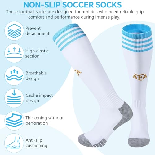Image of Proberos Sport Compression Football Socks, Argentina Special Edition Football Socks, High Elastic Moisture Wicking Soccer Socks with Striped Cuff, Athletic Over the Calf Dress Socks, Size - M