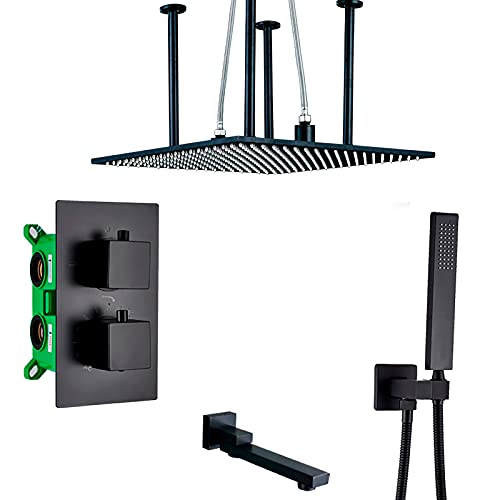 Douche thermostatique LED encastrable avec ciel de pluie de 50 cm et douchette noire chic