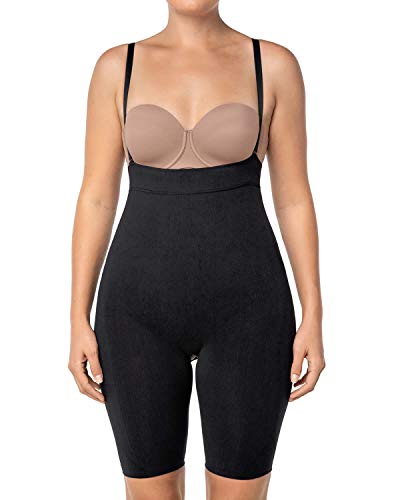 Leonisa Womens Seamless High Waist Shapewear with Thigh Compression,Black,Large