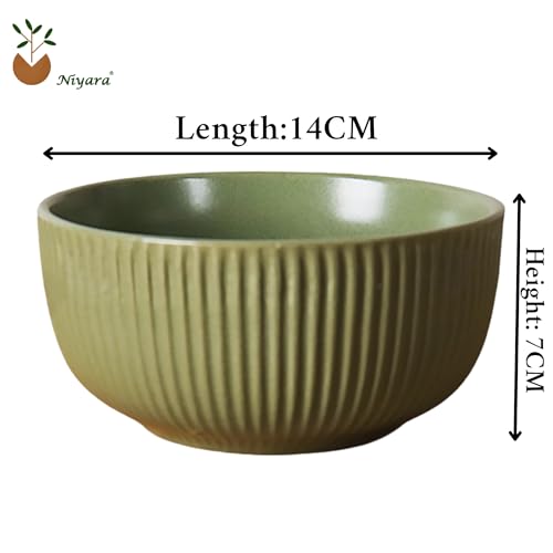 Image of Niyara Ceramic Printed Bowl Set of 2 | Premium Serving Bowls for Snacks, Soup & Desserts | Microwave & Dishwasher Safe (Green line Bowl)