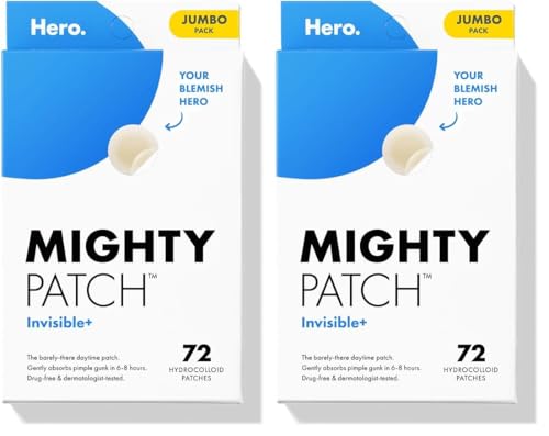 HERO Mighty Patch™ Invisible+ Patch – The Barely-There Daytime Hydrocolloid Acne Pimple Patch for Covering Zits and Blemishes. Pack of 2