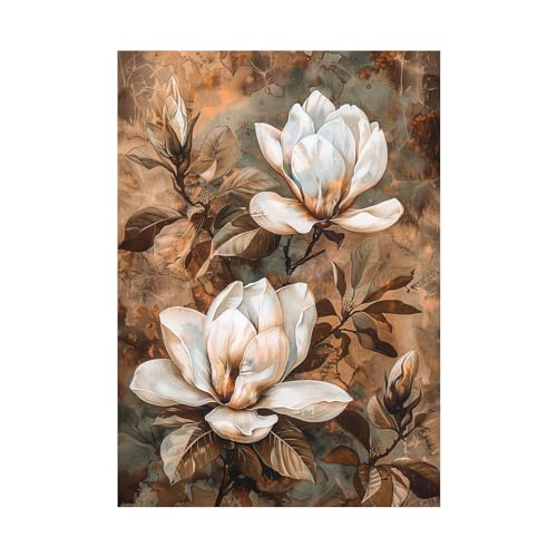 Tableau magnolia blanc WODJEM 60x80cm sans cadre pour decoration murale
