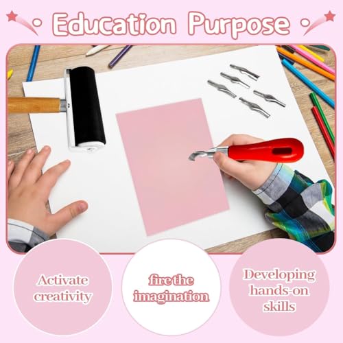 Tampon en Caoutchouc à Graver Kit Bricolage avec Blocs Rose et Gouges - 4