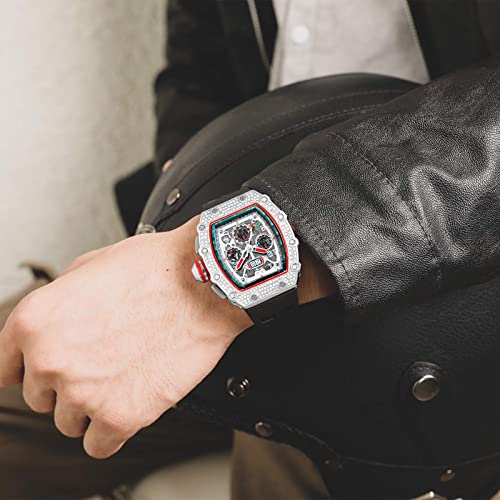 Mens Bling Punk Diamond Chronograph Watches Fashion Style Silicone Band Sports Wrist Watch