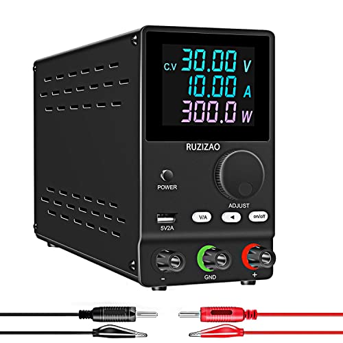 RUZIZAO Labornetzteil (30V 10A), DC Einstellbar Stabilisiert Digitalanzeige Stromversorgung Labornetzgerät 4-stelliger LED, Hochpräzises Schaltnetzteil mit Encoder-Einstellknopf (Schwarz) Cover