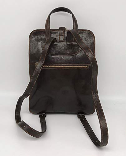 Sac à dos en cuir marron trois compartiments séparés Francesco Lionetti