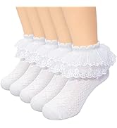 Frilly Socks Women 4/5/6 Pack Baby Toddler Girls Ruffle Socks White Princess Eyelet Frilly Lace Ankle Cotton Dress Socks For Little/Big Kids Frilly Socks Kids