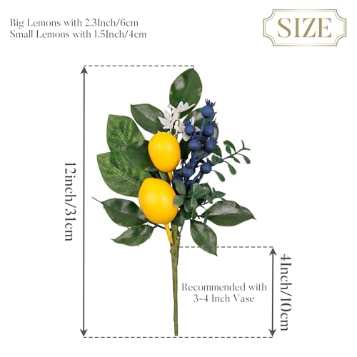Valery Madelyn 4 Packs Spring Summer Picks with Lemons Blueberry Eucalyptus Leaves, Artificial Fruit Lemon Picks with Greenry, Summer Lemon Branches Decorations for Home Vase Kitchen Table Decor-12'' by Valery Madelyn - Image 6
