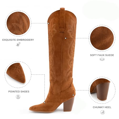 Image of WIRALOMI Cowboy Boots for Women Knee High Western Chunky Heel