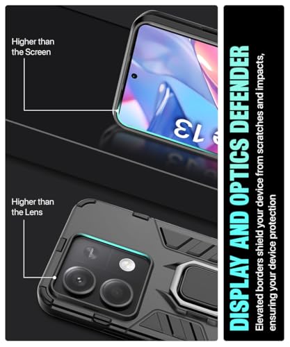 Image of WOW IMAGINE Shock Proof Back Case Mobile Cover for Xiaomi Mi Redmi Note 13 5G | Back Cover Case (Tough Armor | Hybrid PC + TPU | Ring Holder & in-Built Kickstand | Black)