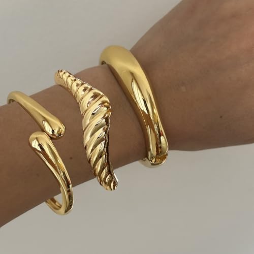 Chunky Gold Bangles Bracelets for Women Gold Cuff Bracelet Set Waterproof Non Tarnish Stack Bracelet for Women Gifts3