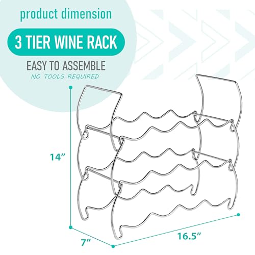 Sorbus Metal Wine Racks Countertop - 3 Tier Stackable Wine Rack - Bottle Rack Holds 12 Wine Bottles for Home, Bar, or Wine Cellar, Free-Standing Wine Rack for Inside Cabinet Wine Storage (Silver) - Thumbnail 2