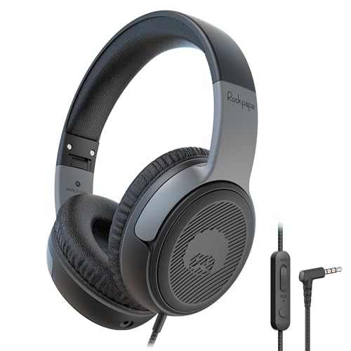 Rockpapa Share Auriculares para Niños, Auriculares con Cable y Micrófono, 85dB/94dB Volumen Limitado, Función para Compartir, Plegables, Ajustables, Auriculares Diadema para la Escuela/Viajar