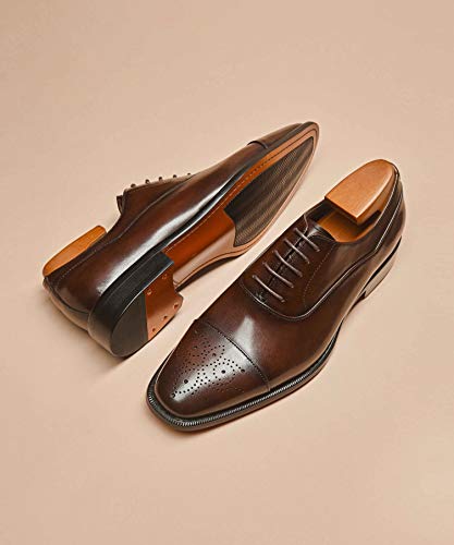 Latest Model Men Dress Shoes Formal Oxford Office Genuine Leather Shoes (12 Dark Brown)