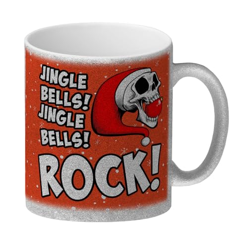 speecheese Jingle Bells Rock Weihnachten Glitzer-Kaffeebecher mit Totenkopf