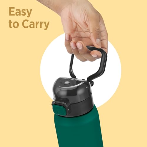 Image of Milton Dual Flow 600 Thermosteel Water Bottle 595 ml with One Touch Safety Lock & Twin Lid Sip or Gulp,Long Hours Hot & Cold,Leak Proof,ISI Certified,Vacuum Insulated,for Office,Gym,School,Dark Green