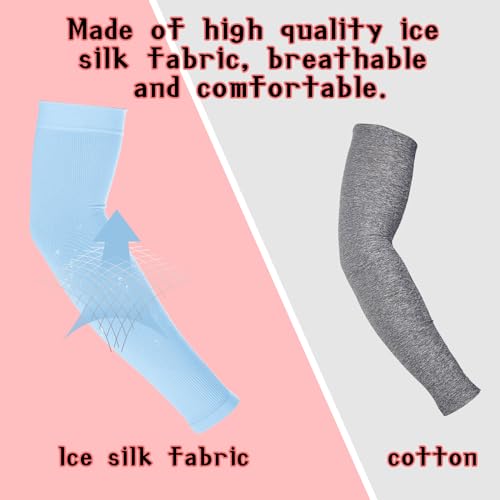 3Pairs Kids Arm Sleeves Thinly UV Sun Protection Cooling Arm Cover Compression Sleeves, Outdoor Sport Breathable Elastic Ice Sleeve for Youth Boys Girls (7-12 Years) (Pink&Blue&Yellow)4