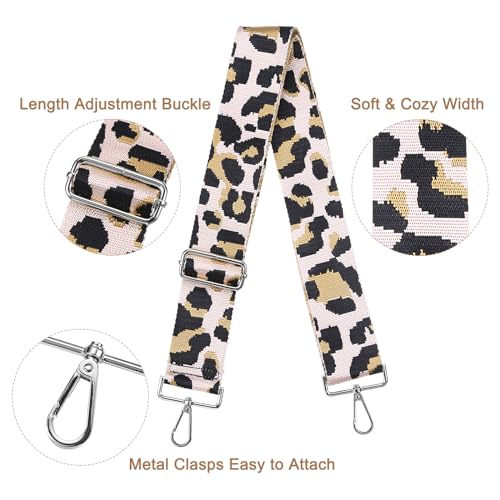 Image of uxcell Purse Strap Replacement, 31-51inch Adjustable Polyester Leopard 2inch Wide Crossbody Shoulder Strap for Handbag Guitar(Pink, Silver Buckle)