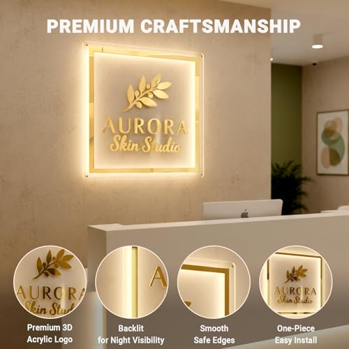 Image of Custom Acrylic Logo Sign with LED Neon Backlight, Personalized 3D Laser Cut Business Logos Backlit Signage, Adjustable Brightness, Wall Decor for Storefront Salon Office Studio Coffee Shop