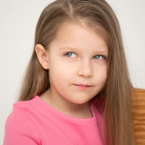 14k Yellow Gold Small Pink & White Enamel Butterfly Earrings for Toddler Girls - Delicate and Unique Tiny Bug Screw Back Girl Earrings2