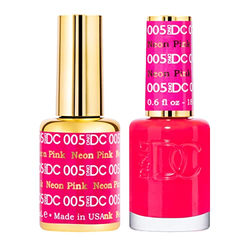 DND DC Gel Polish Set Pink Collection UV/LED GelPolish and Air Dry Nail Lacquer Matching Chip-Free Polish Duo 005 Neon Pink 0.5 Fl Oz Each