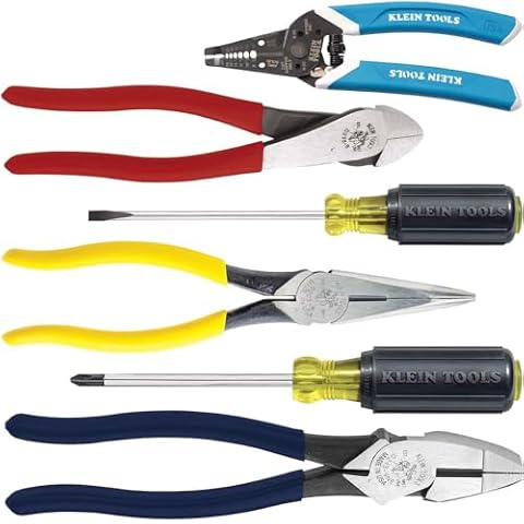 Klein Tools 80080 Hand Tool Kit includes 2 Screwdrivers, Made in USA, 3 Pliers, Wire Stripper and Cutter, for Electricians, 6-Piece Cover