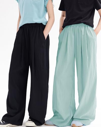 Image of Rolanko Girls Wide Leg Pants Flowy Palazzo Pants for Girls Kids Linen Trousers Loose Fit Casual Beach Travel 6-15Y