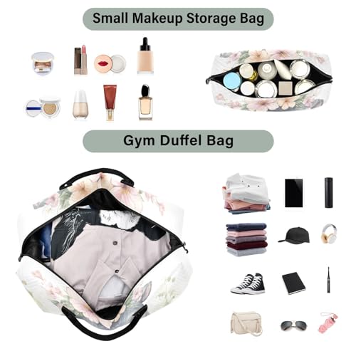 Large Travel Duffel Bag, Hippo Cute Garland Sport Tote Gym Bag, Shoulder Weekender Overnight Bag for Women Men, Carry On Luggage with Toiletry Bag4