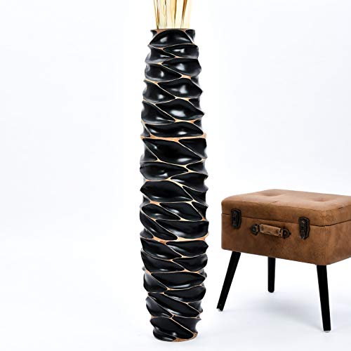 Leewadee Grand Vase A Poser Au Sol pour Branches Décoratives De Pampa, Vase en Bois De Manguier, 105 cm, Nero
