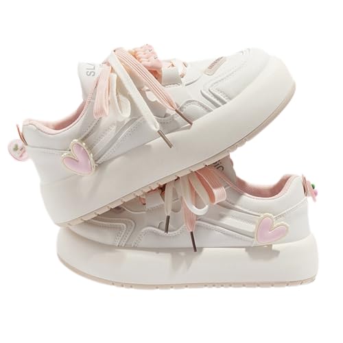 Y2K Cute Shoes Walking Sneakers for Women Chunky Pink Contrast Rabbit Flower Cherry Accents US 4-8 (Pink,5.5)