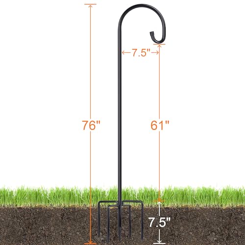 Image of Ottsuls Bird Feeder Pole, 2 Pack 76 Inch Shepherds Hooks for Outdoor with 5 Prongs Adjustable for Hanging Lantern, Hummingbird Feeder, Plant,Garden Stake Plant Stand Hanger Weddings Decor