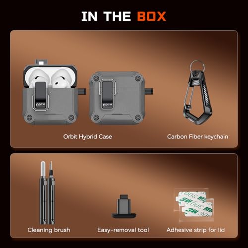 Image of Inesore for AirPods 4 Case with Secure Lock (Stone) | Phone Stand Design,Compatible with MagSafe,Automatic Snap Switch Secure Cover with Cleaner Kit & Keychain