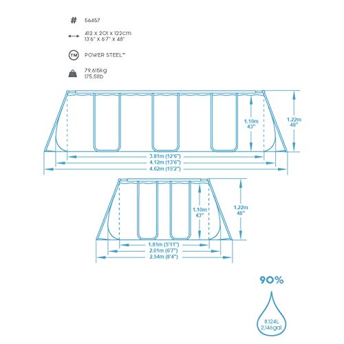 Bestway Power Steel Frame Pool-Set mit Sandfilteranlage 412 x 201 x 122 cm, lichtgrau, eckig – Bild 6