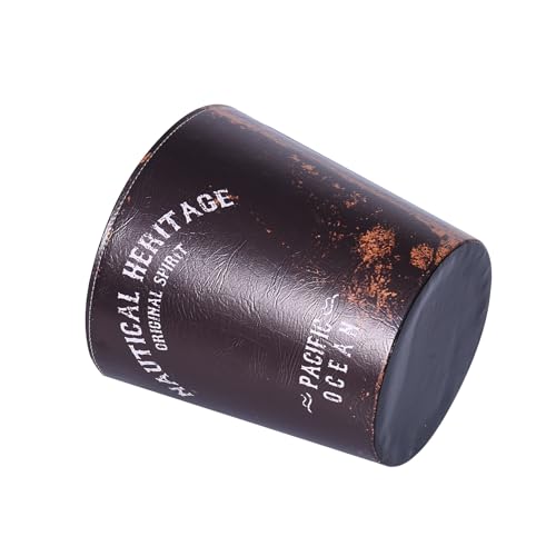 Image of PU Leather Small Trash Can Wastebasket, Round Garbage Container Basket for Bathrooms, Laundry Room, Kitchens, Offices, Kids Rooms, Bedrooms,Home Decorative Art Bin, 2.9 Gallon (Nautical Heritage)